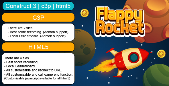 Flappy Rocket Game (Construct 3 | C3P | HTML5) Customizable and All Platforms Supported