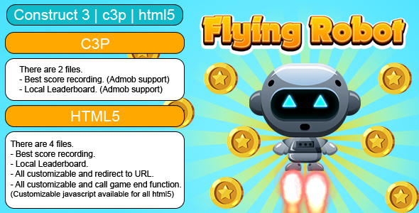 Flying Robot Game (Construct 3 | C3P | HTML5) Customizable and All Platforms Supported