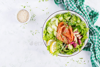 Salt salmon salad with greens, cucumbers, celery and watermelon radish / Photodune, Misc