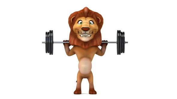 3D cartoon lion doing squats