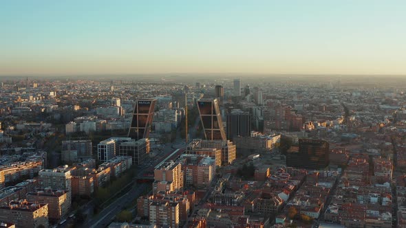 Slide and Pan Shot of Puerta De Europa Modern Business Towers