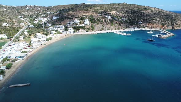 Gialos Platis on Sifnos island in the Cyclades in Greece aerial view