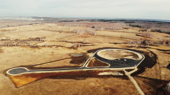 Aerial View of Completion of Road Construction of Testing Ground for Cars