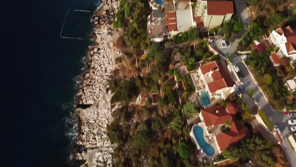 Aerial Landscape of the Kas Town in Turkey with Its Luxury Hotels and Villas on the Rocky Coastline