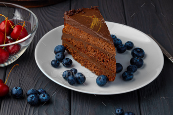 Piece of chocolate cake served with fresh berries / Photodune, Misc