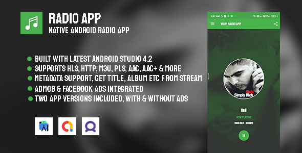 Radio App | Native Android Radio App with AdMob & Facebook Ads