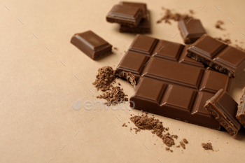 Tasty chocolate bar and powder on beige background / Photodune, Misc