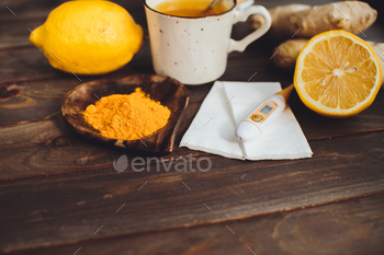 Honey, lemon, pills, thermometer. Healthy concept / Photodune, Misc