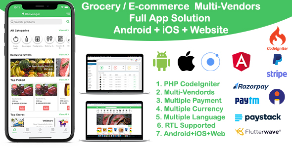 grocery / delivery services / ecommerce multi vendors(Android + iOS + Website) ionic 5 / CodeIgniter