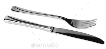 Silver fork and knife isolated on white background / Photodune, Misc