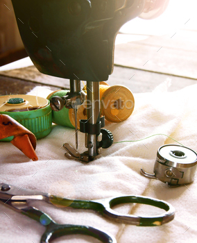 The sewing machine and tools.