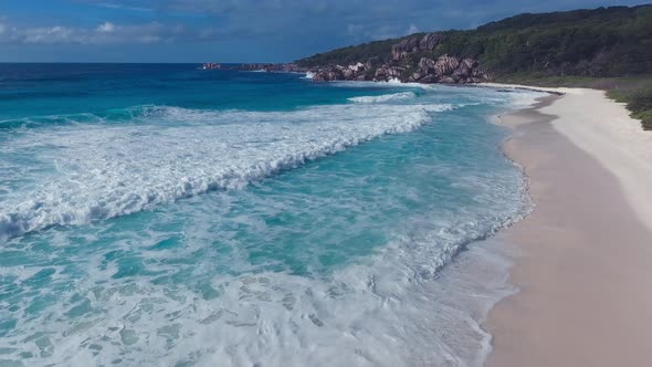 Tropical Beach with Sea and Palm Taken From Drone