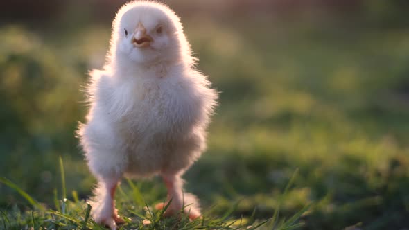 Close Up Yellow Chick or Newborn of Yellow Chicken on Natural or Green Background