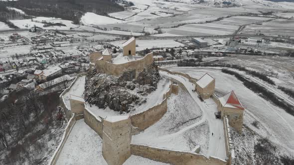 Aerial View of the Medieval Citadel of Rupea in Romania Brasov