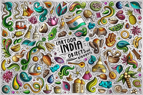 Cartoon Set of India Theme Items Objects
