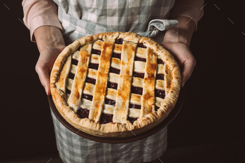 cropped shot of woman holding homemade pie in hands isolated on black / Photodune, Misc