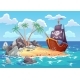 Pirate Ocean Island in Cartoon Style with Ship - GraphicRiver Item for Sale