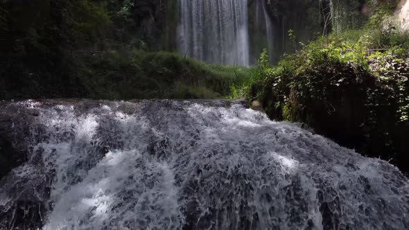 Waterfall surrounded by greenery