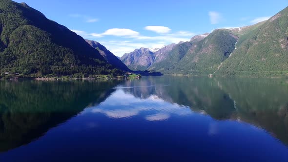 Aerial view of fjord in Norway