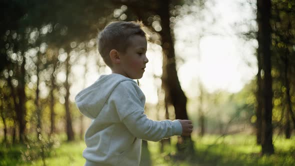 Closeup of a Child Walking in the Woods Alone