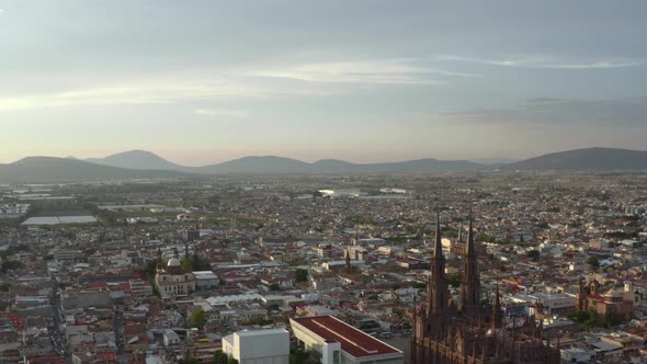 AERIAL: Zamora, Michoacan, Mexico, Catedral, Santuario (Flying Over)