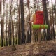 Back View of Woman Traveler with Backpack and Trekking Poles in Forest - VideoHive Item for Sale