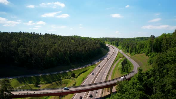 Vehicles Driving Through Expressway S6 And European Route E28 In Gdynia, Poland. - aerial