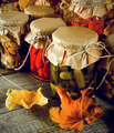 Autumn concept. Preserved food in glass jars - PhotoDune Item for Sale