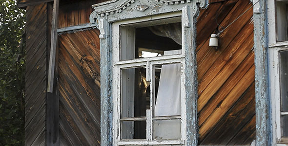 Crashed Window In Abandoned Village House