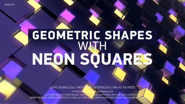 Abstract 3d Geometric Shapes With Neon Squares