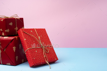Beautiful wrapped red git boxes for Christmas