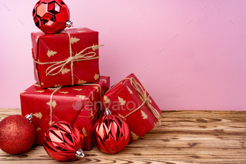 Beautiful wrapped red git boxes for Christmas