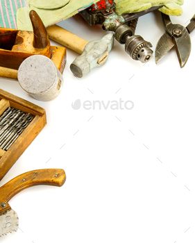Vintage working tools ( hammer, drills and others) on white background. / Photodune, Misc