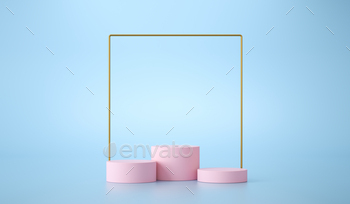 3D Illustration. Three round podiums on minimalist abstract background. Podium platform for product / Photodune, Misc