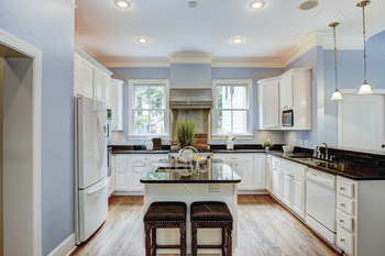 Large American style kitchen interior with granite countertops / Photodune, Misc