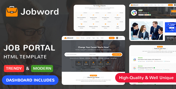 Jobword - Job Portal HTML Template (Employment, Naukri, Shine, Indeed, Job Posting, Job Provider)