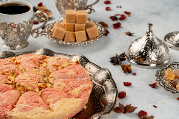Close up photo of halva dessert on silver plate / Photodune, Misc