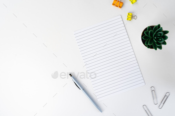 Minimalist workspace with notebook and succulent plant / Photodune, Misc