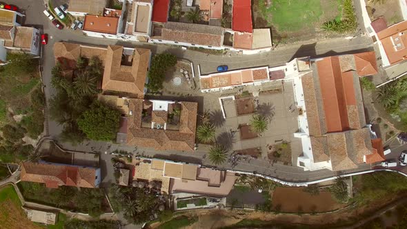 Aerial view of the houses and church roofs in small Betancuria village.