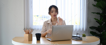 彼女のビジネスパートナーとラップトップコンピューター仮想ビデオ会議を使用している若い実業家。 / Photodune, Misc