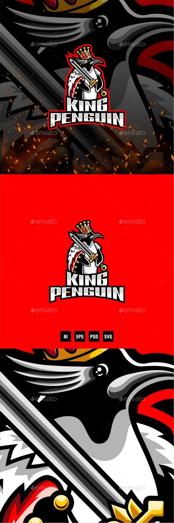 King Penguin E-Sport and Sport Logo Template