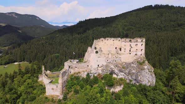 Aerial view of Likava castle in Likavka village in Slovakia