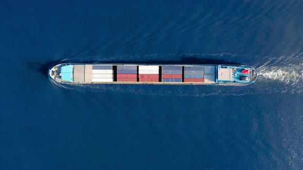 Aerial top view of cargo container ship.