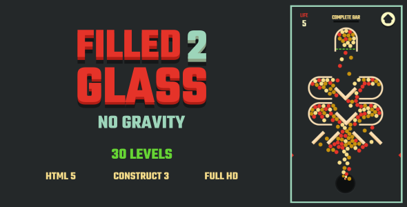 Filled Glass 2 No Gravity - HTML5 Game (Construct3)