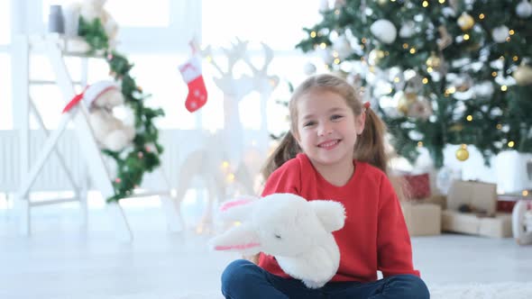 Child Girl Makes Puppet Show in Christmas