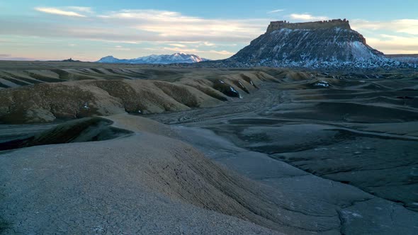 Time lapse of Factory Butte at sunset in the Caineville desert