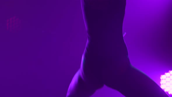Silhouette of a Sexy Dancer Performing a Booty Dance Twerks Her Buttocks and Moving Her Hips