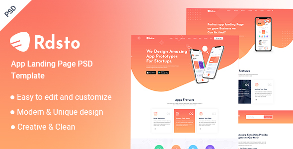 Rdsto-App Landing PSD Template