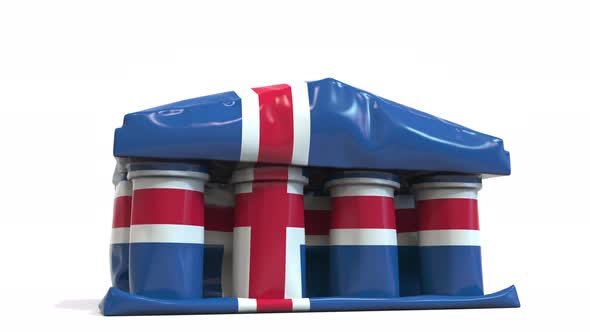 Deflating Bank or Government Building with Flag of Iceland alt