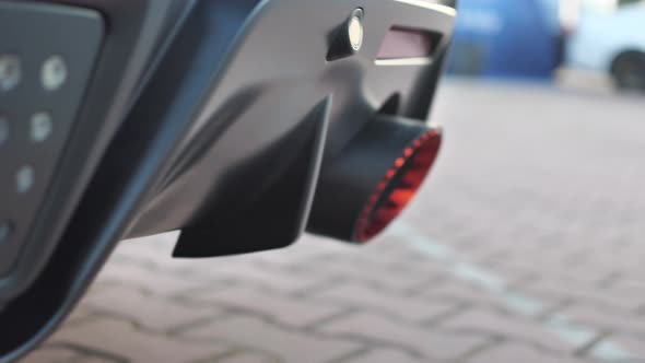 Close Up of Exhaust Pipes on Luxury Sports Car, Detail Slow Motion